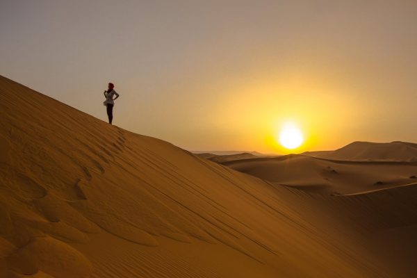 Morocco Sahara Desert Merzouga Dunes Sunset Female Traveller
